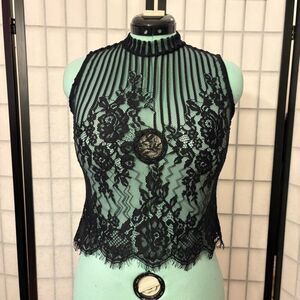 high neck black lace gothic vampire sheer floral and stripe blouse